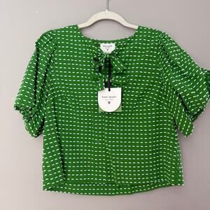 Kate Spade for Target Small Polka Dot Puff Short Sleeve Blouse Green & White